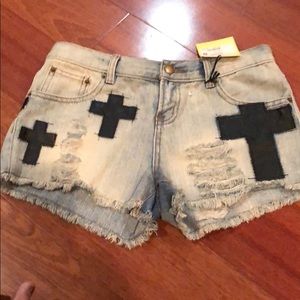 Blu-Pepper Vintage denim shorts with crosses